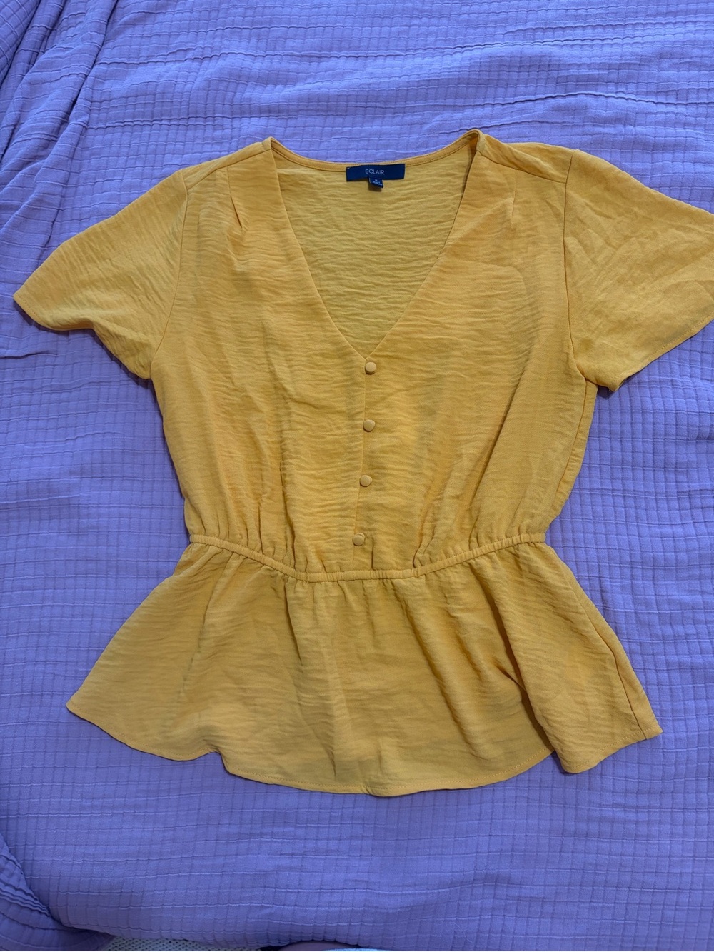ECLAIR Mustard V-Neck Peplum Button Top